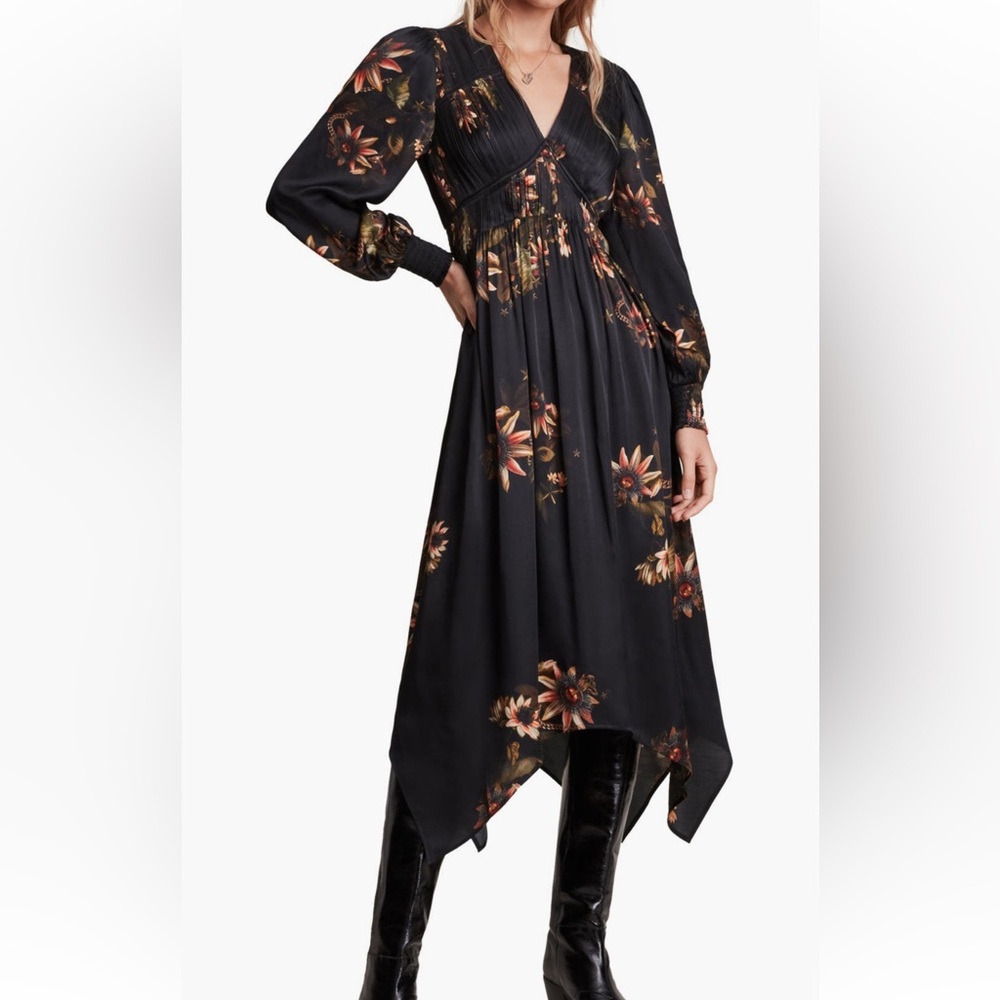 All Saints Black Floral Midi Dress